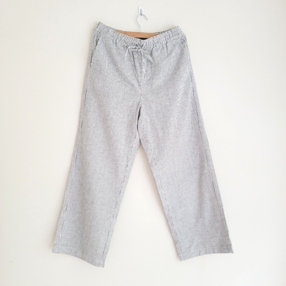 NWT Linen & Cotton Slim Wide-leg Drawstring Pants, 6 Petite, Stripes